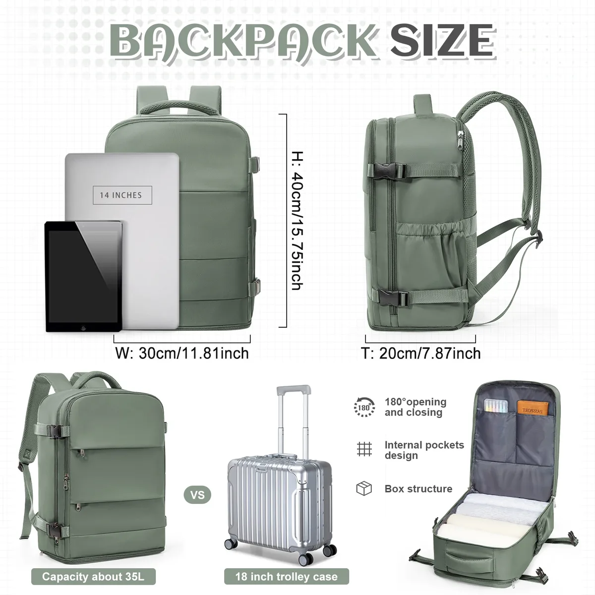 Grand sac à dos de voyage pour hommes et femmes, bagage à main Ryanair 40x30x20, sac à dos pour ordinateur portable, sac à dos d'école, sac de week-end, sac d'université