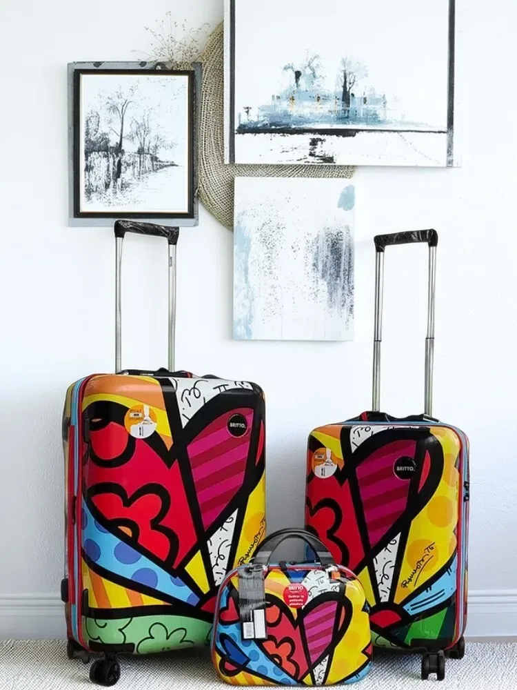 bagage léger pour femme avec motif cœur – roulettes pivotantes silencieuses, serrure tsa et boîte de maquillage, valise trolley élégante pour voyage