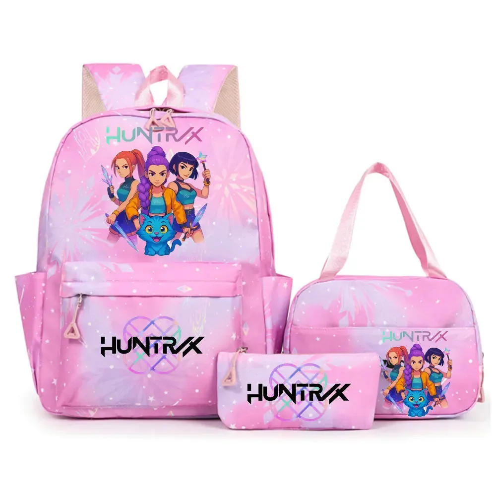 ensemble de sacs à dos imprimés kpop demon hunters avec sac à lunch et trousse à crayons, sac à dos d'extérieur léger et respirant de grande capacité