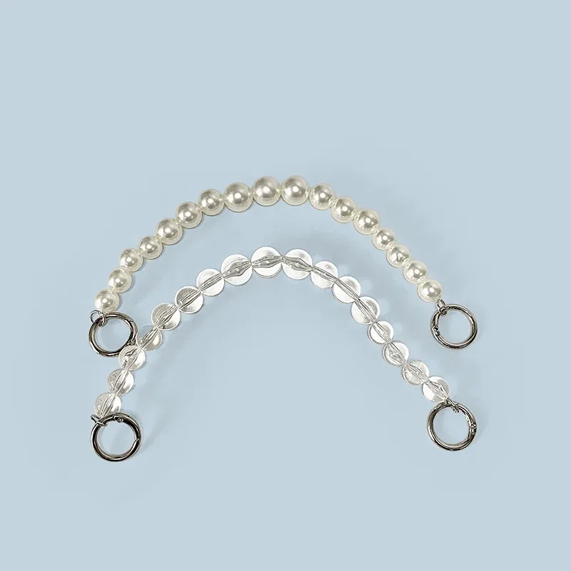 bracelet perles blancs transparents chaîne flexible anneaux métalliques sangle sac accessoire voyage travail loisirs