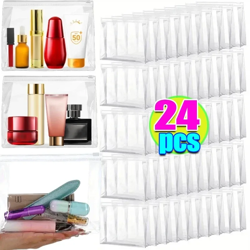 trousse toilette pvc transparent beige boîte format rectangulaire motif solide style décontracté usage voyage cosmétiques maquillage