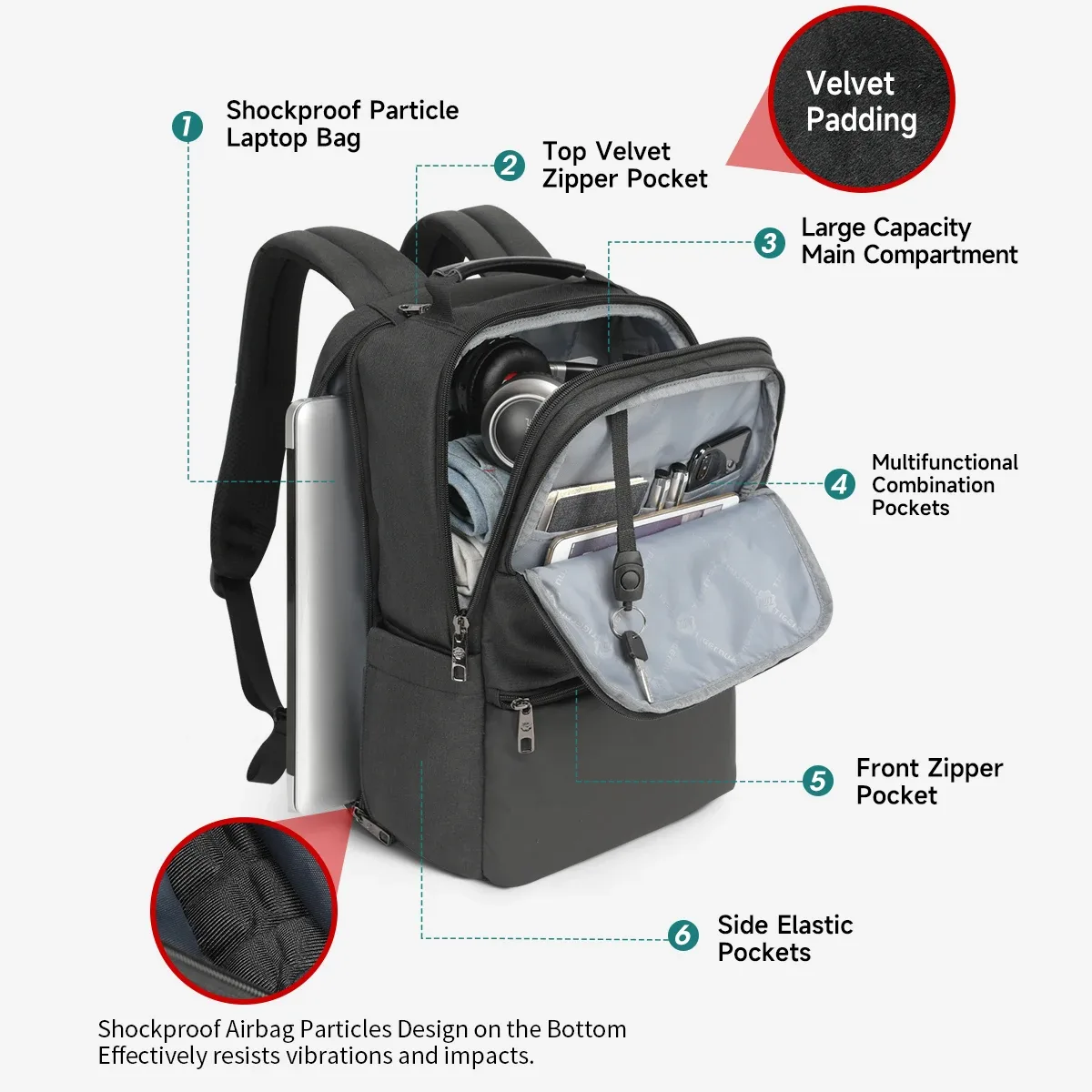 tigernu hommes sac à dos extensible 15.6-19 pouces sac à dos pour ordinateur portable pour hommes rfid anti-vol sac de voyage cartable cabine sacs sac à dos