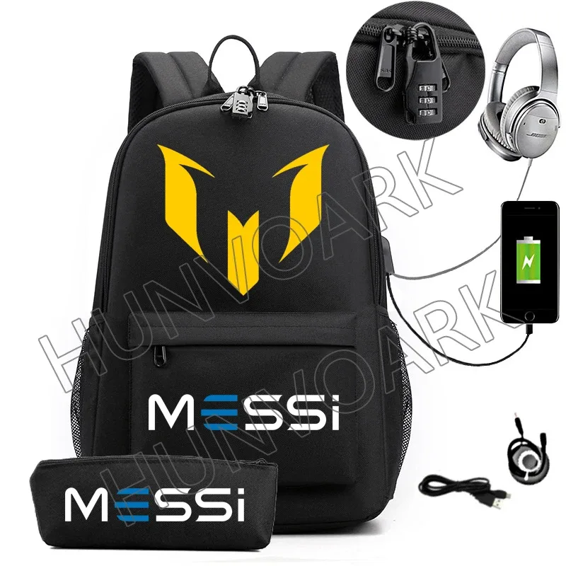 sac dos toile noir motif géométrique bleu blanc compartiment interne ceinture air usb adolescents école