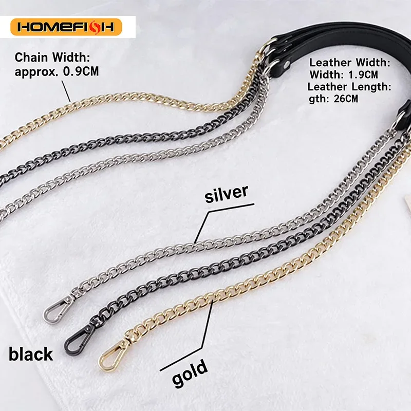 Chaîne Remplacement Métal Cuir PU Noir Argent Ore Durabilite Fabrication Sac Main Bandoulière Portemonnaie Remplacement Sangle Ancienne Cassee
