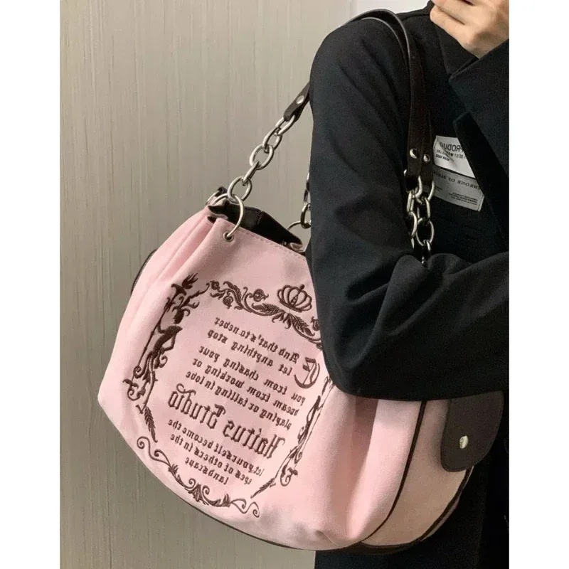 sac à main gothique rétro de grande capacité avec lettres brodées pour femme, sacoche à bandoulière souple de marque, livraison gratuite