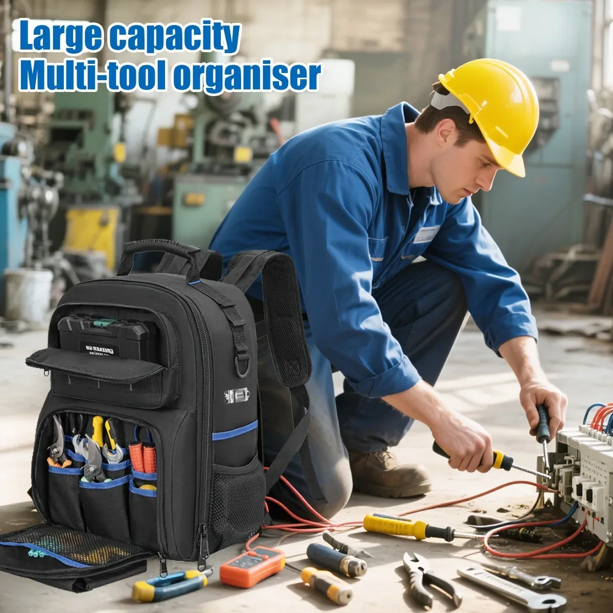sac à dos multifonctionnel en tissu oxford résistant à l'usure, avec compartiment rembourré amovible pour outils électriques, sac à dos imperméable pour travaux en extérieur