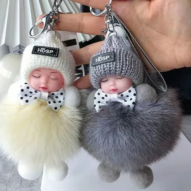 porte-clés mignon bébé endormi, pendentif en peluche moelleuse, porte-clés de voiture, breloque de sac à main tendance pour femme, décoration de sac à dos, cadeau