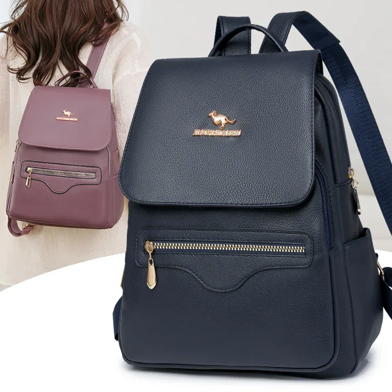 sac à dos de marque de grande capacité pour femmes, nouvelle couleur unie en cuir pu, sac d'école pour étudiants, loisirs voyage, sacs à bandoulière pour femmes
