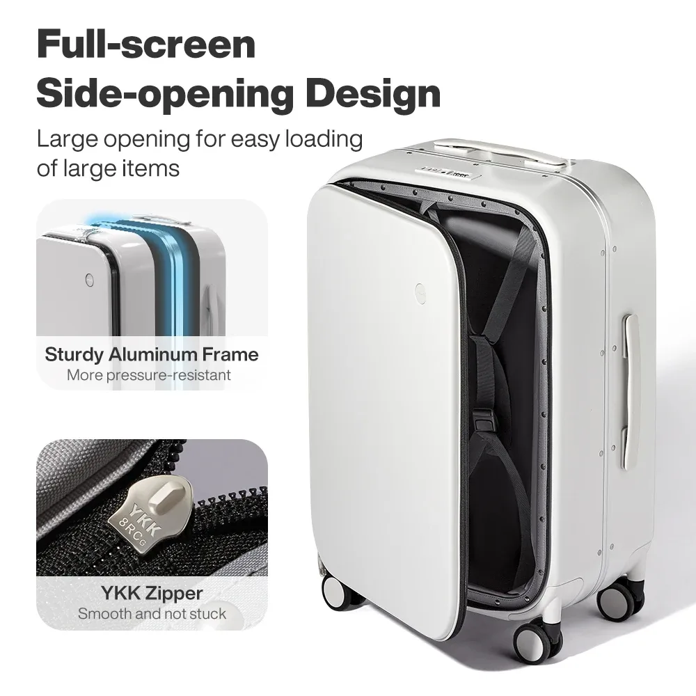 mixi nouveau pc cadre en aluminium valise ouverture avant bagage de voyage roulant 20 pouces bagage à main 24 26 pouces m9291
