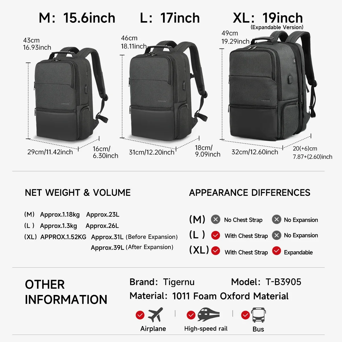 tigernu sacs à dos de voyage pour hommes 15.6 17 19 ''sac à dos pour ordinateur portable homme sac à dos d'affaires sacs pour sac à dos scolaire mochila sac à dos