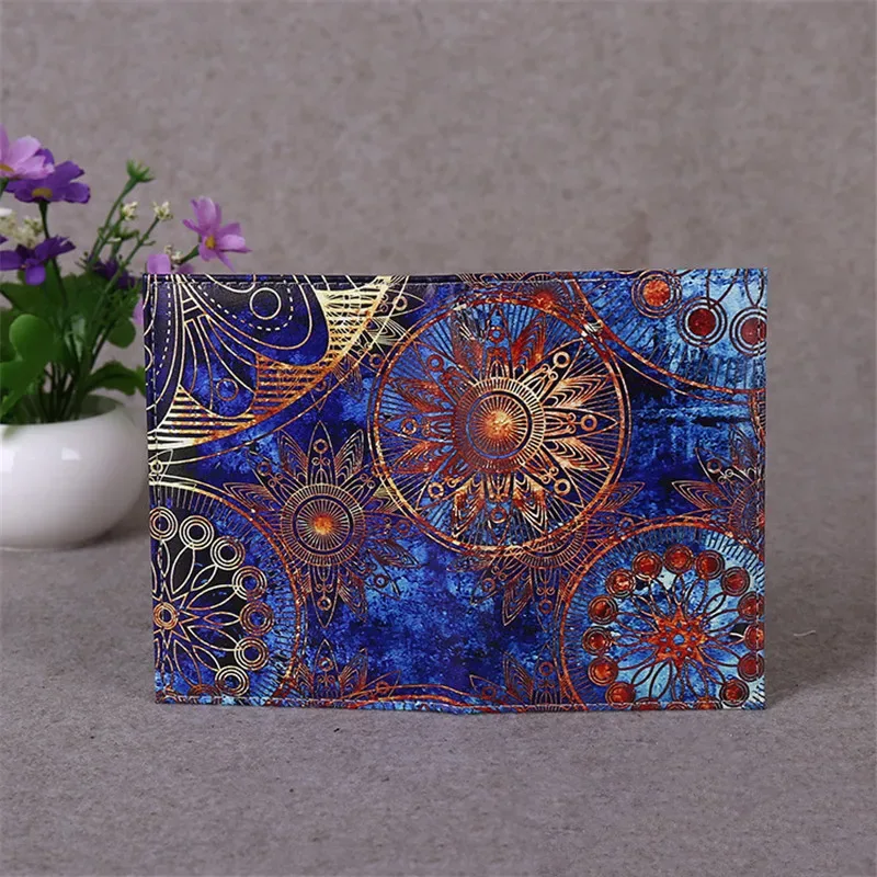organisateur voyage cuir pu motif floral abstrait bleu noir fleur verte compact portefeuille documents identité business cards credit cards