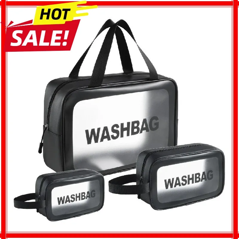 sac de maquillage double transparent en pu avec séparation sec-humide, sac de lavage portable, sac de rangement pour cosmétiques, essentiels de voyage, fitness et natation.