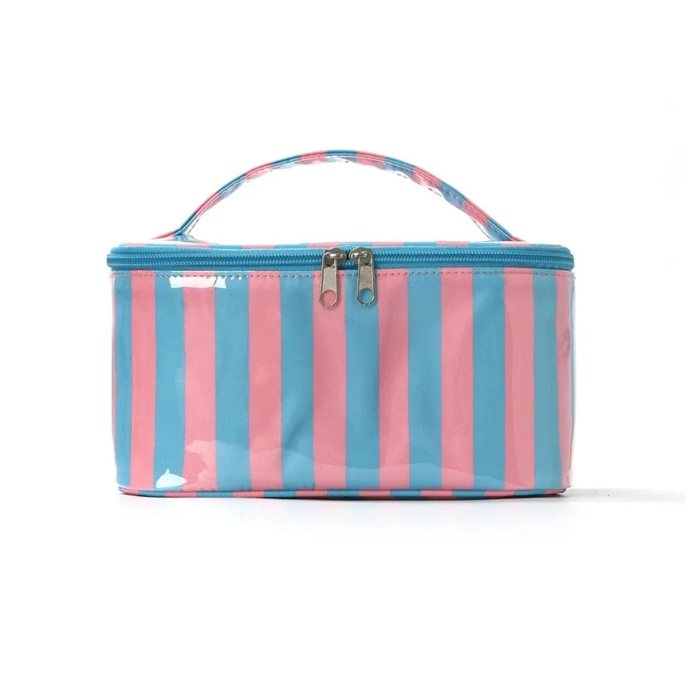 sac de rangement pour articles de toilette à rayures, en pvc, durable, sac de voyage pour cosmétiques, étanche, léger, étui pour pinceaux de maquillage