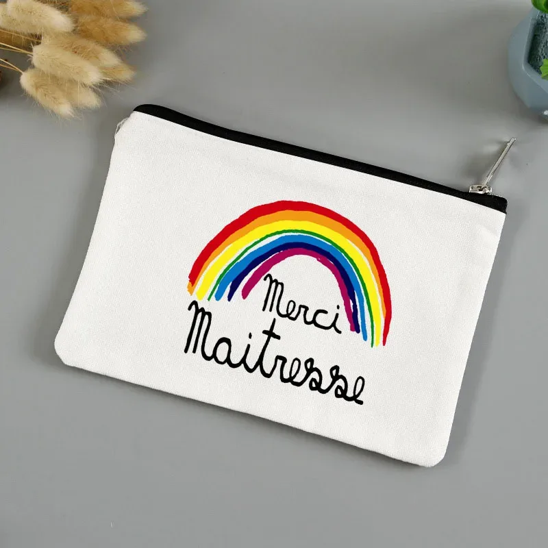 trousse de toilette voyage pochette maquillage cadeau maitresse école cadeau maitresse pochette de maquillage imprimée, cadeau de la journée des enseignants, sac cosmétique en toile pour femmes, avec fermeture éclair