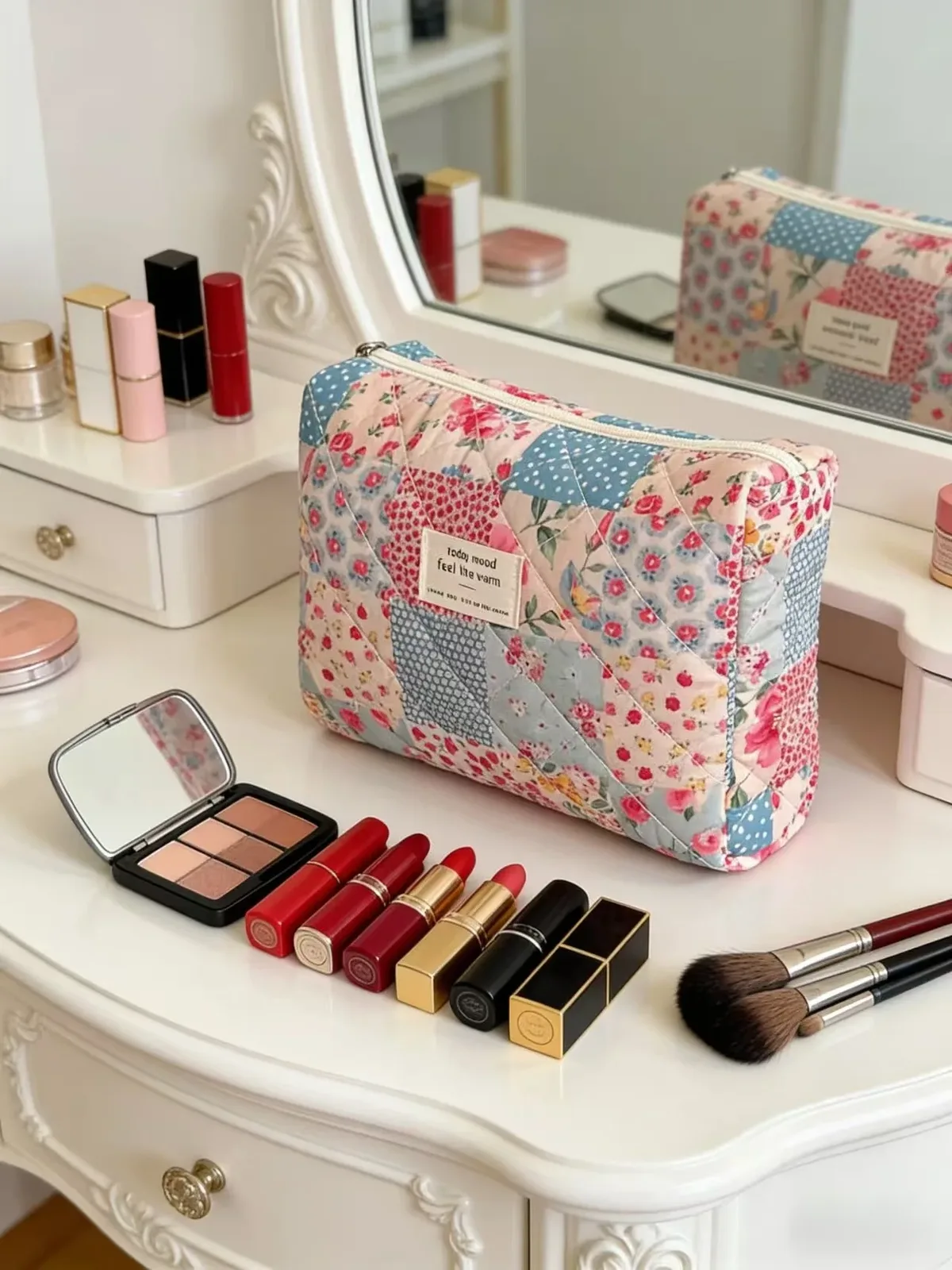 sac à cosmétiques à imprimé floral pour femmes, sac de voyage de grande capacité, pochette de rangement pour maquillage et articles de toilette, sac à main portable pour dames