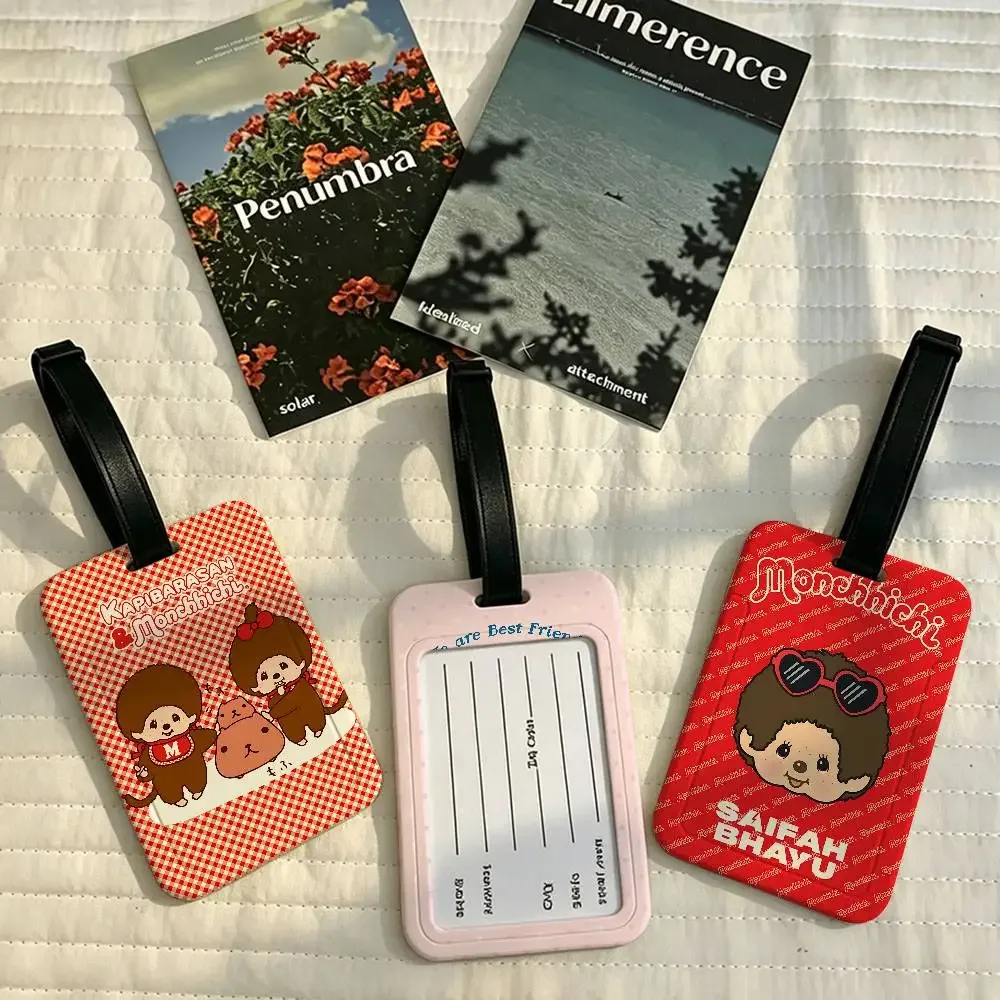 étiquette bagage plastique pvc motif dessin animé monchhichi personnages lapins filles bleu rouge gris rose blanc voyage école usage journalier antiperte