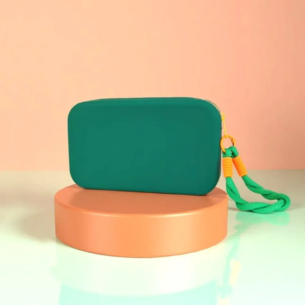 pochette de maquillage en silicone carrée, grande capacité, étanche, avec fermeture éclair, sac de rangement pour écouteurs et clés pour femmes et filles