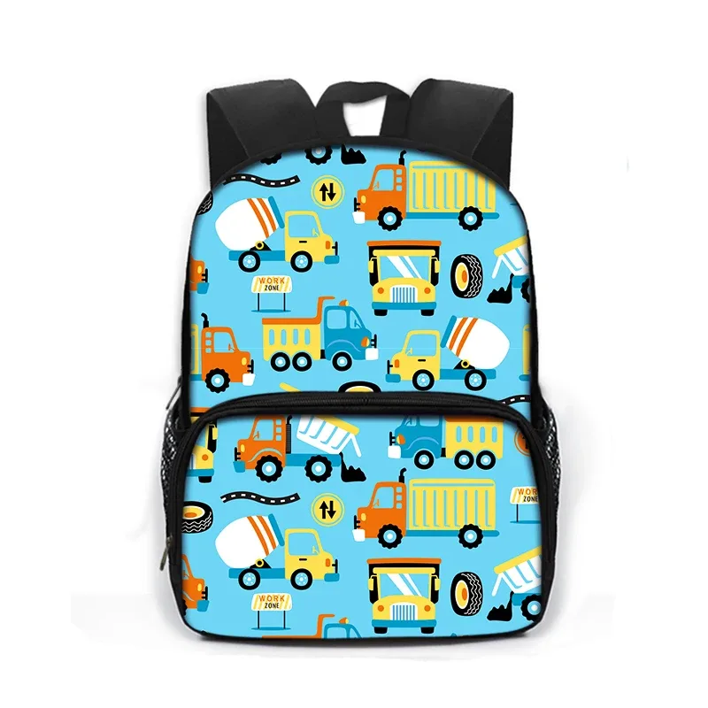 sac à dos imprimé dessin animé de police, voiture, bus, pelle, camion, sac de jour pour enfants, sac de livre pour écoliers de maternelle
