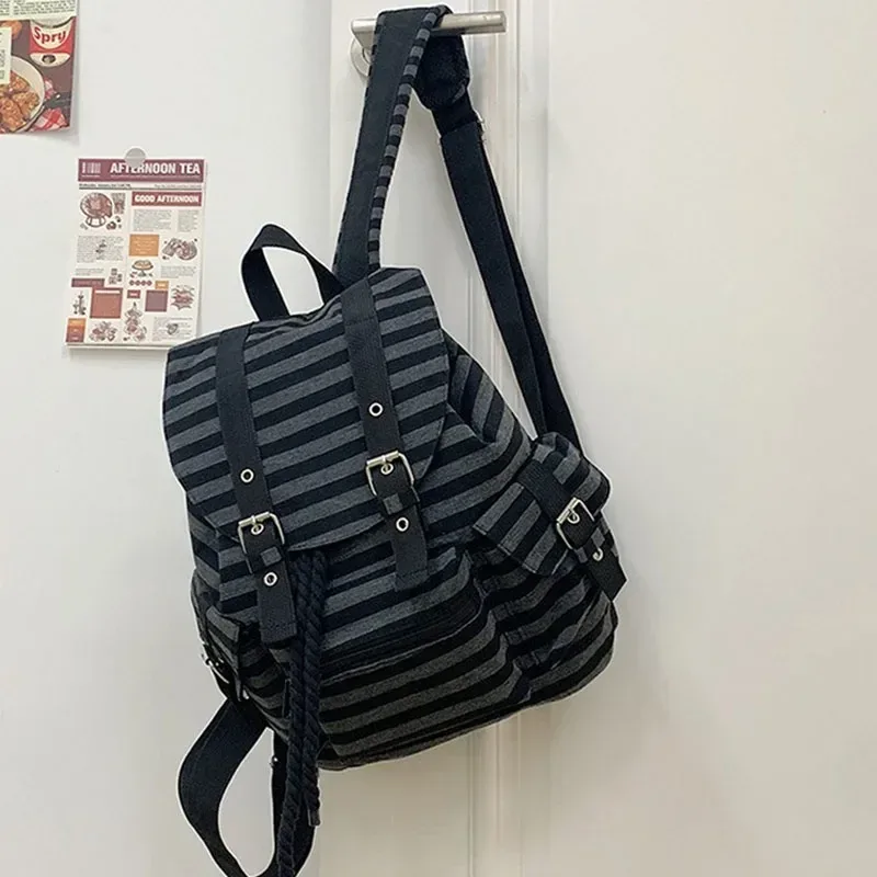 style coréen vintage rayé sac à dos nouveau y2k décontracté cordon étudiant sacs grande capacité polyvalent fourre-tout sacs kpop femmes sac