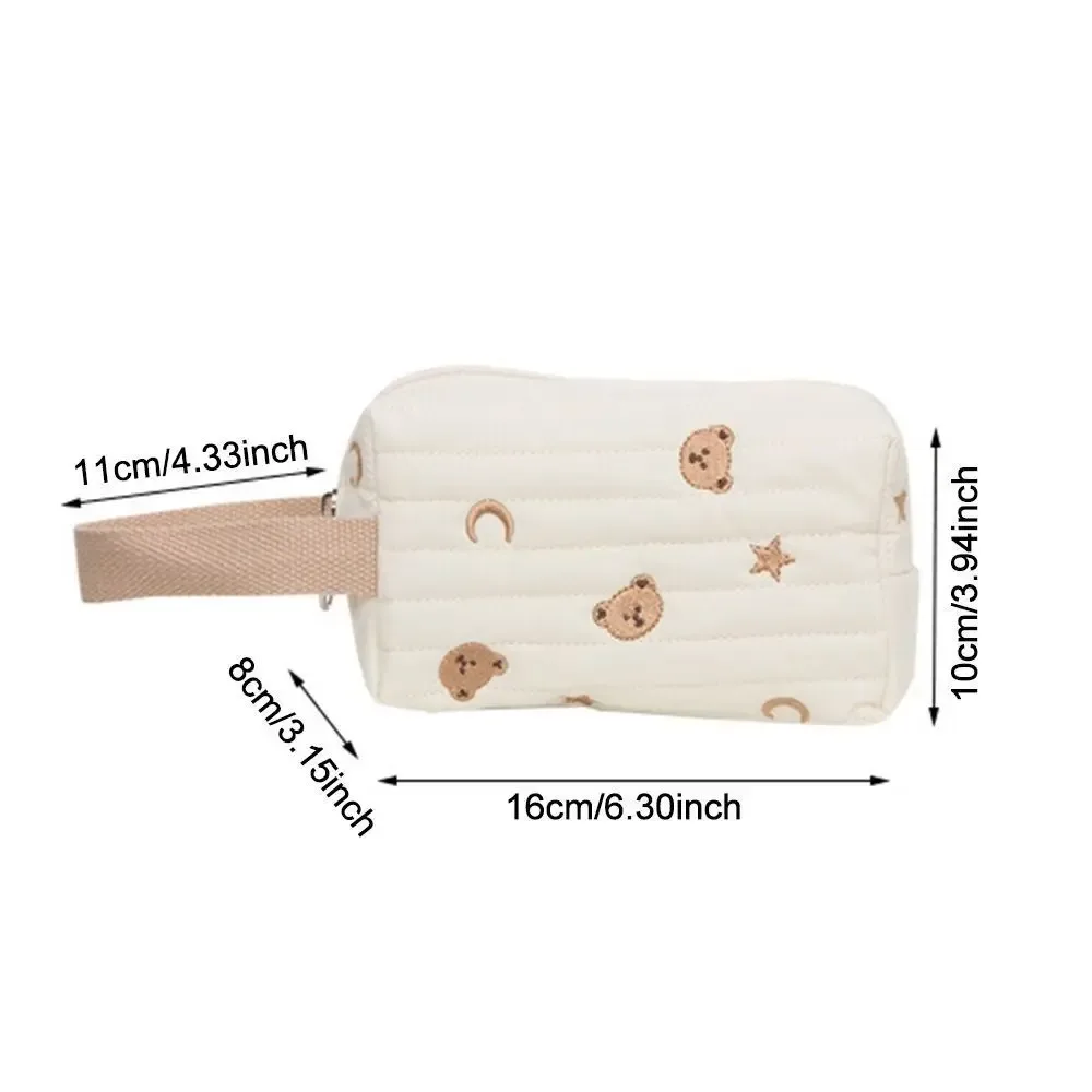 trousse de toilette mignonne brodée, sac à cosmétiques, fermeture éclair, ours en coton, sac de maquillage, organisateur de poignet, pochette de maquillage pour femmes