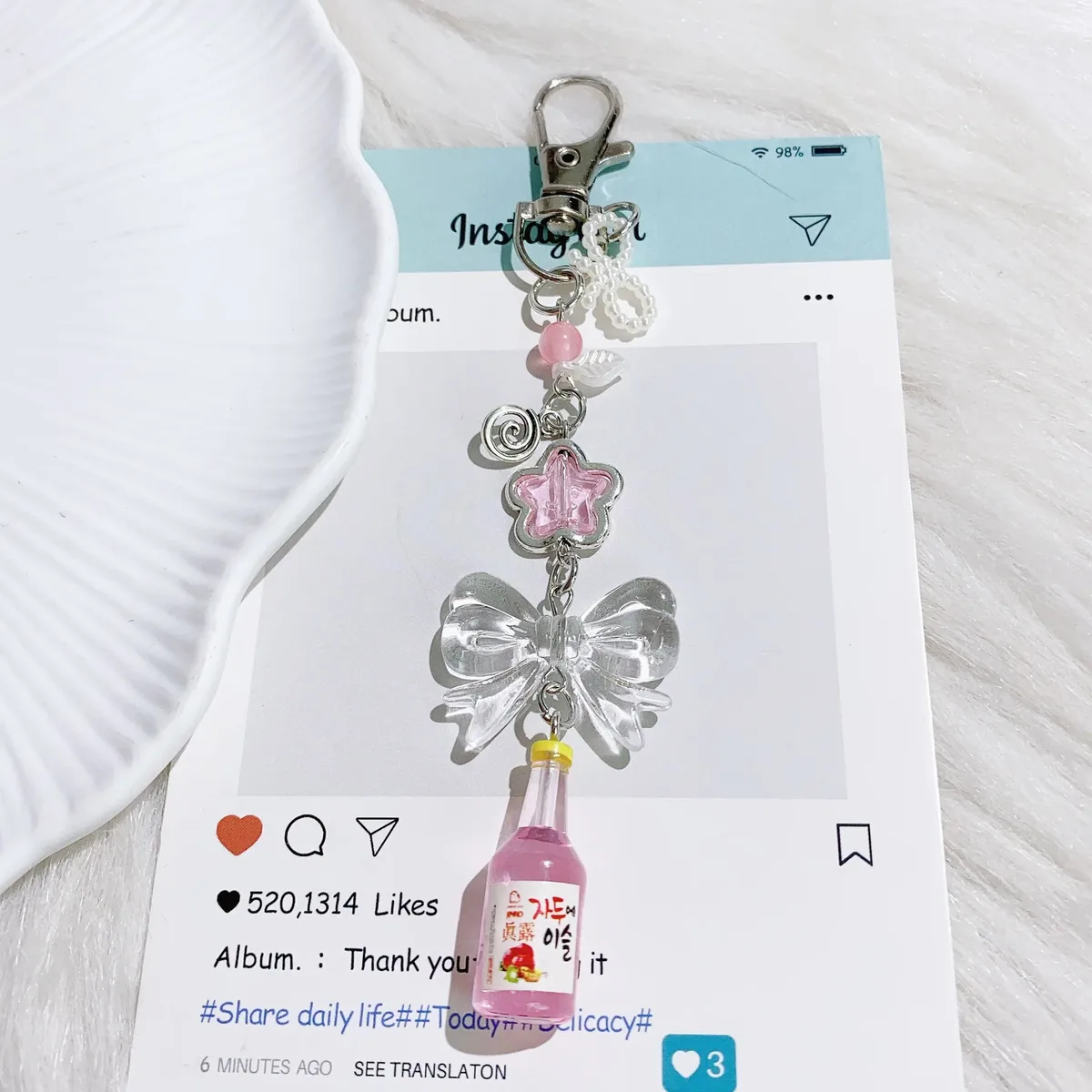 pendentif nœud papillon oreilles pour femmes, étuis de téléphone, cintres de valise et porte-clés, couleur rose, simple et mignon kawaii pour filles à la mode