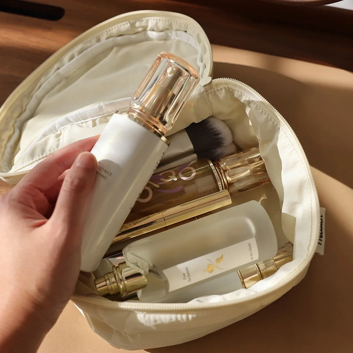 sac à cosmétiques brodé de fleurs de fruits portables, avec fermeture éclair, grande capacité, sac à main de rangement souple pour filles, valises