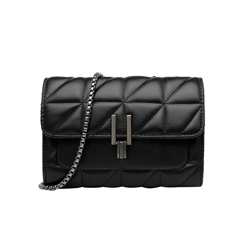 sac à main de luxe noir pour femme en cuir pu, sac bandoulière messager matelassé à carreaux avec pompon, de marque