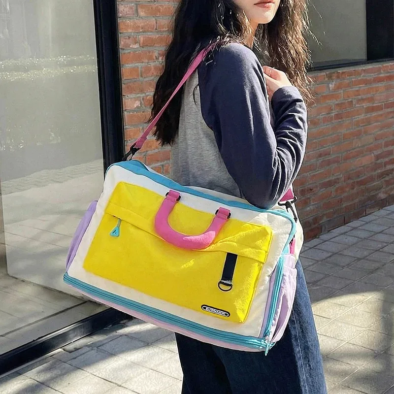 sac de voyage dopamine color block, sac de sport avec compartiment à chaussures indépendant pour le fitness, le yoga, les courts voyages et les escapades de week-end