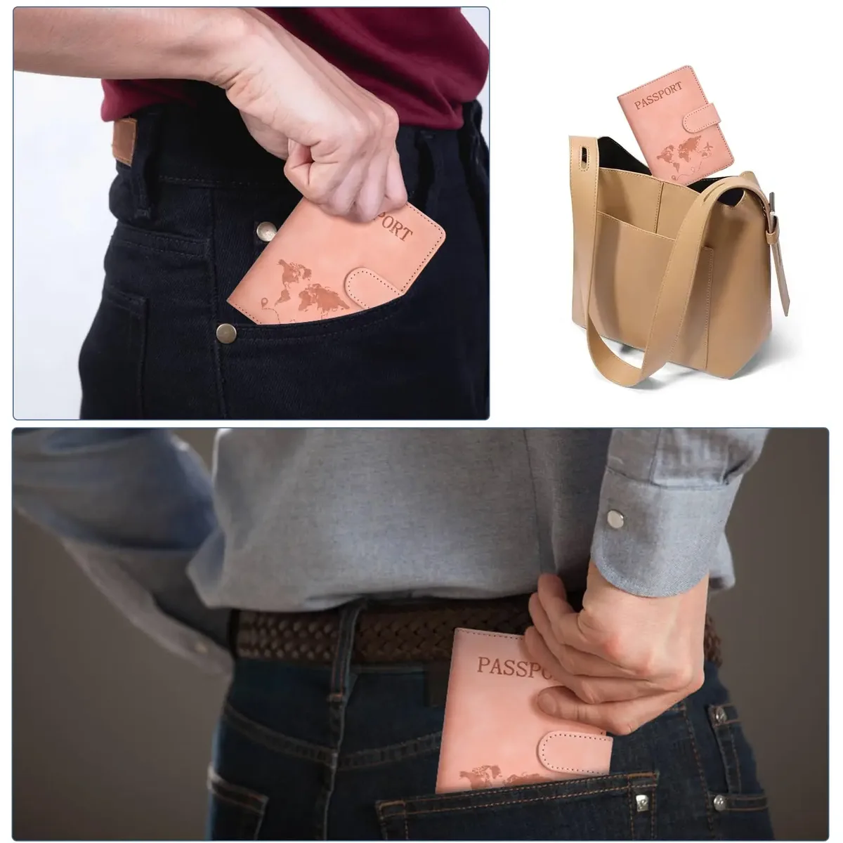 porte-passeport rfid pour voyage femme/homme, joli portefeuille de passeport avec blocage rfid, emplacements pour cartes, étui/porte-passeport rfid, portefeuille de voyage
