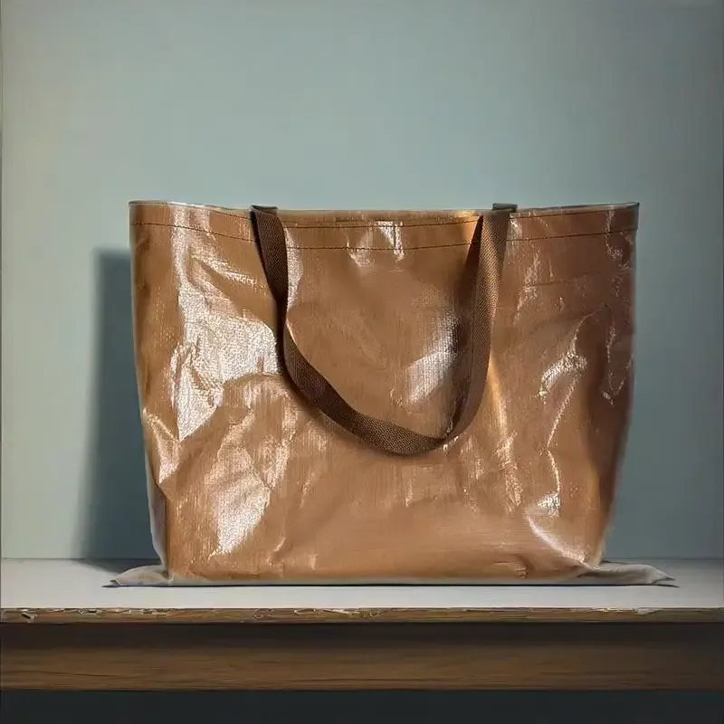 sac de courses étanche réutilisable, fourre-tout tissé pliable marron pour épicerie plage voyage organisateur de rangement sac à bandoulière léger