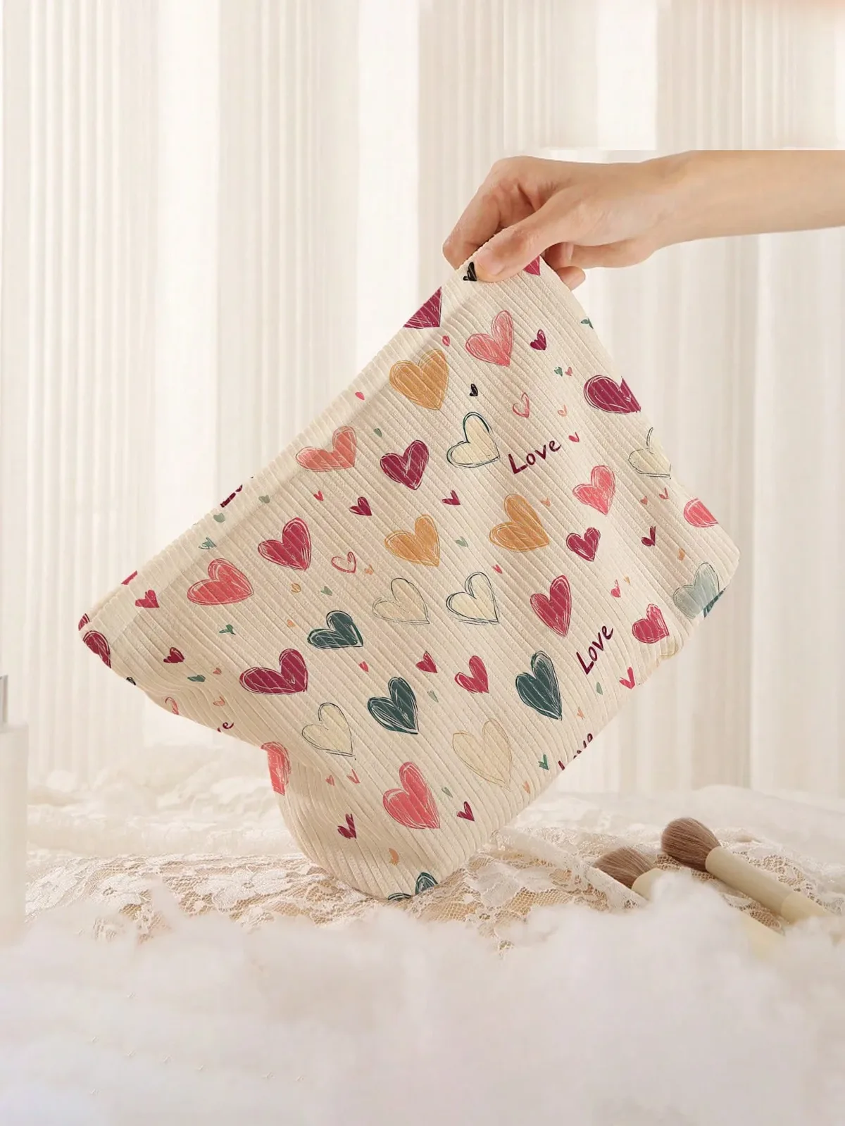 1 pièce, sac de rangement portable pour cosmétiques avec motif de cœur coloré, imprimé double face, sac de maquillage de voyage à fermeture éclair