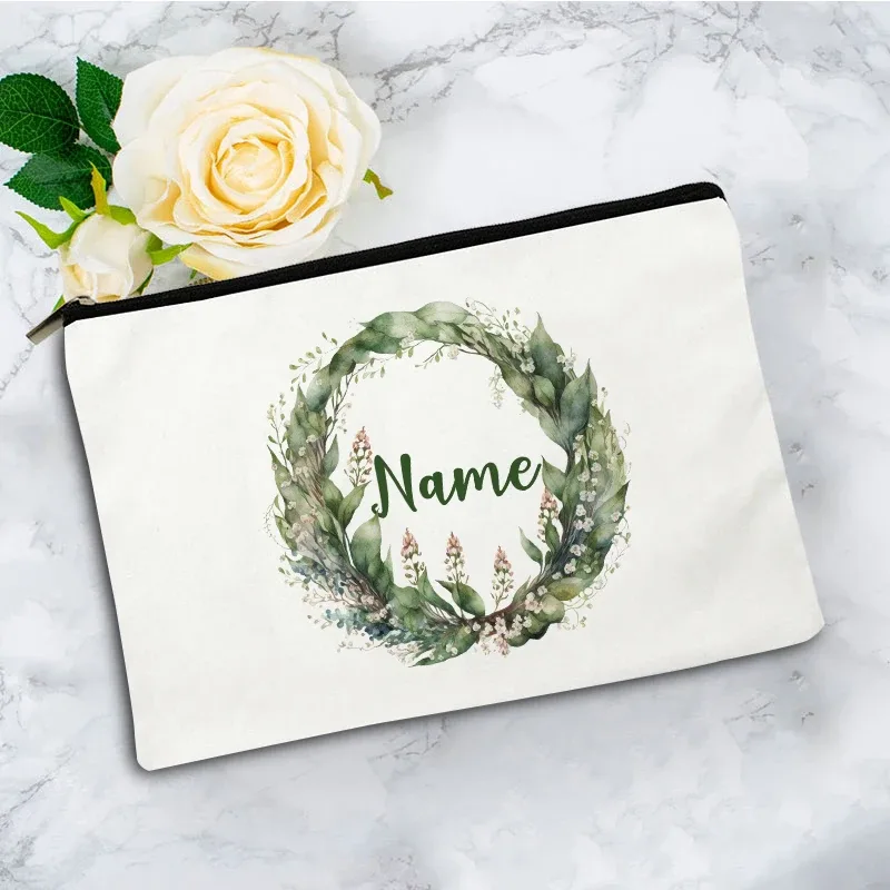 pochette zippée à motif floral pour femme, sac de voyage, organisateur en toile, trousse de maquillage, cadeau pour enseignant avec nom personnalisé lady f