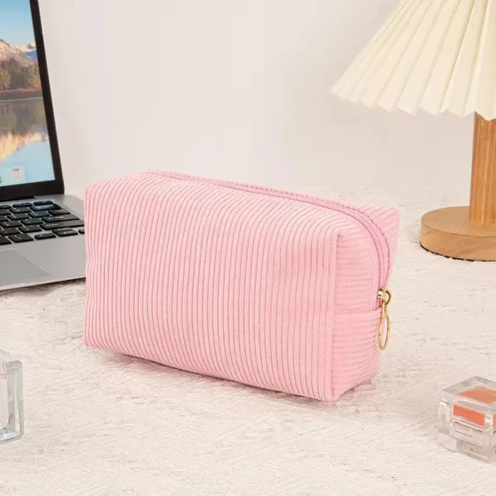 trousse de maquillage en velours côtelé de couleur unie – magnifique pochette doublée imperméable, utilisée pour les kits de cosmétiques, de soins de la peau et en déplacement