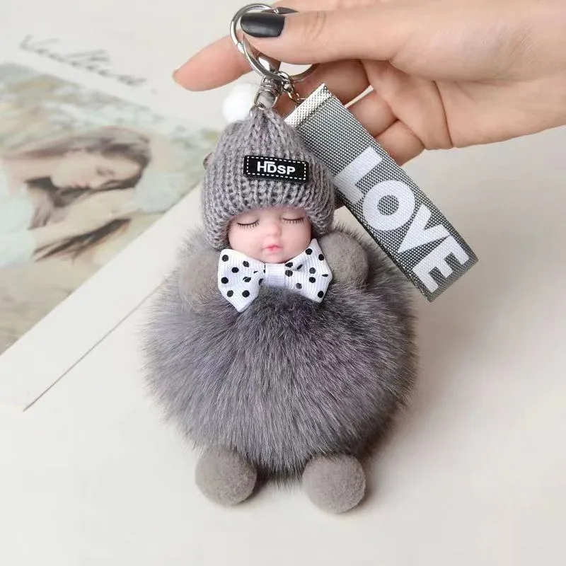porte-clés mignon bébé endormi, pendentif en peluche moelleuse, porte-clés de voiture, breloque de sac à main tendance pour femme, décoration de sac à dos, cadeau