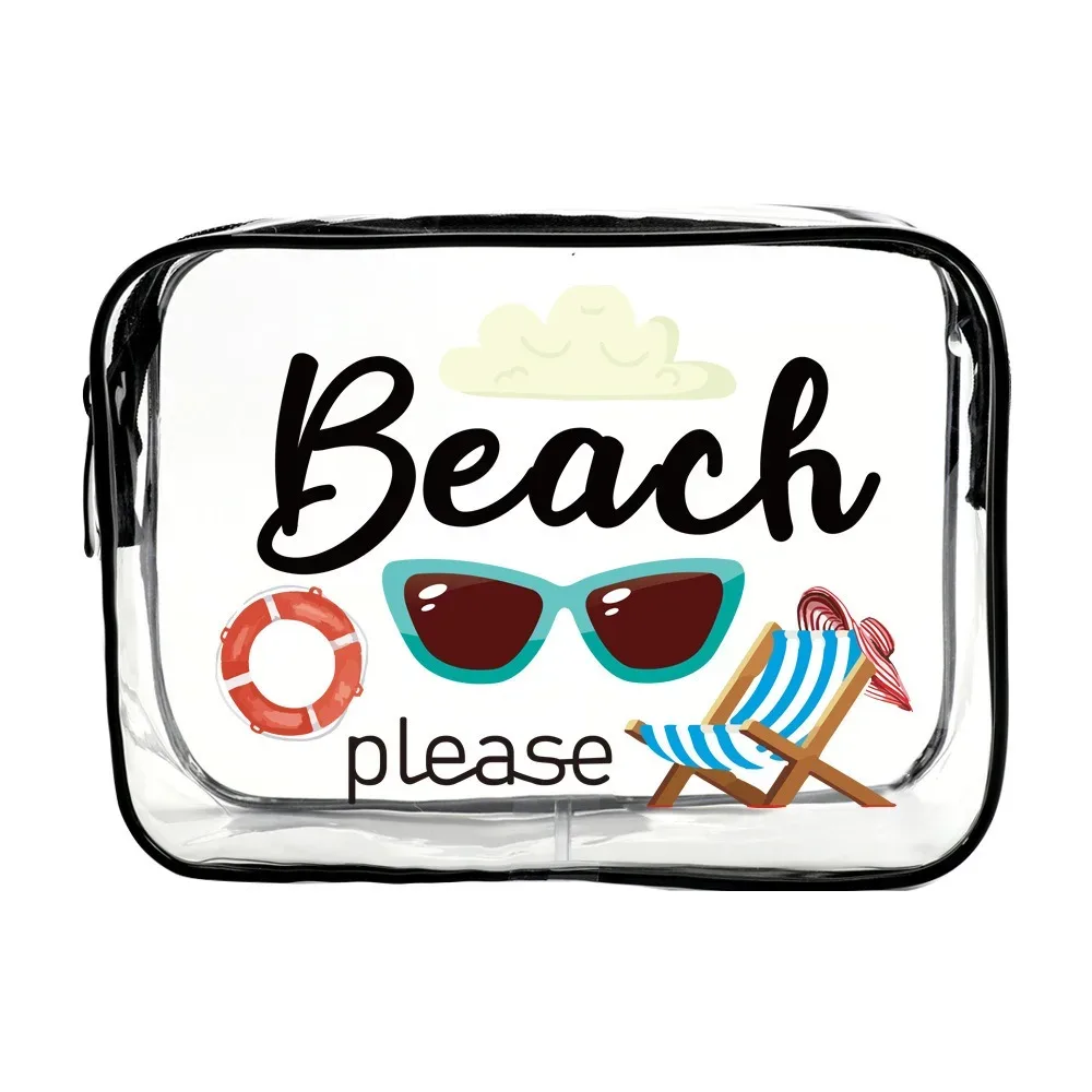 sac de maquillage tendance de grande capacité, sac à cosmétiques visible sur le thème de la plage, sac de rangement portable multifonctionnel pour femmes