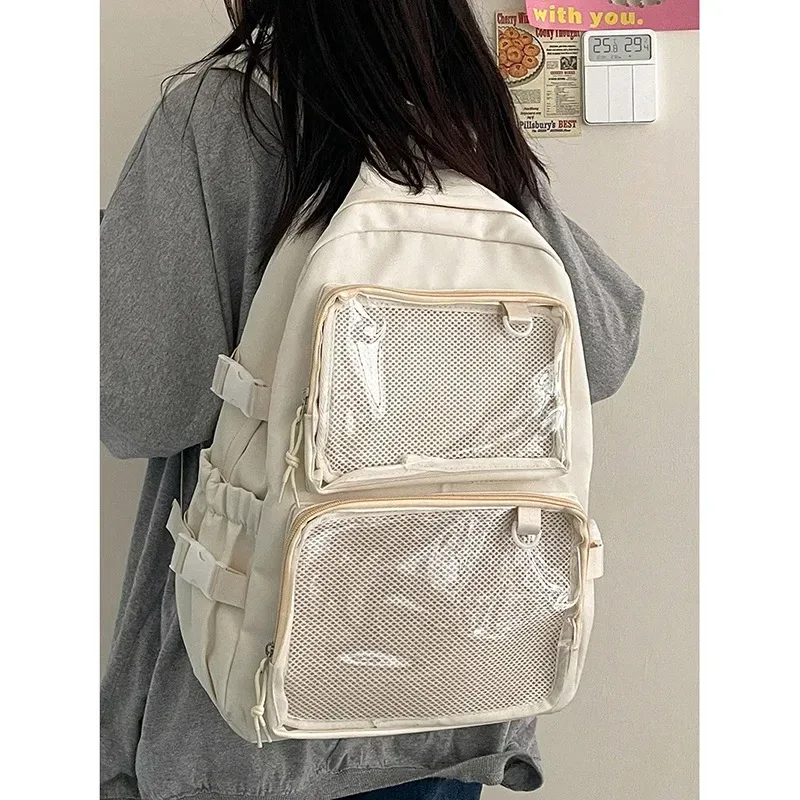 sac dos nylon transparent noir blanc rose voyage fenêtres claires affichage broches organisateur élégant