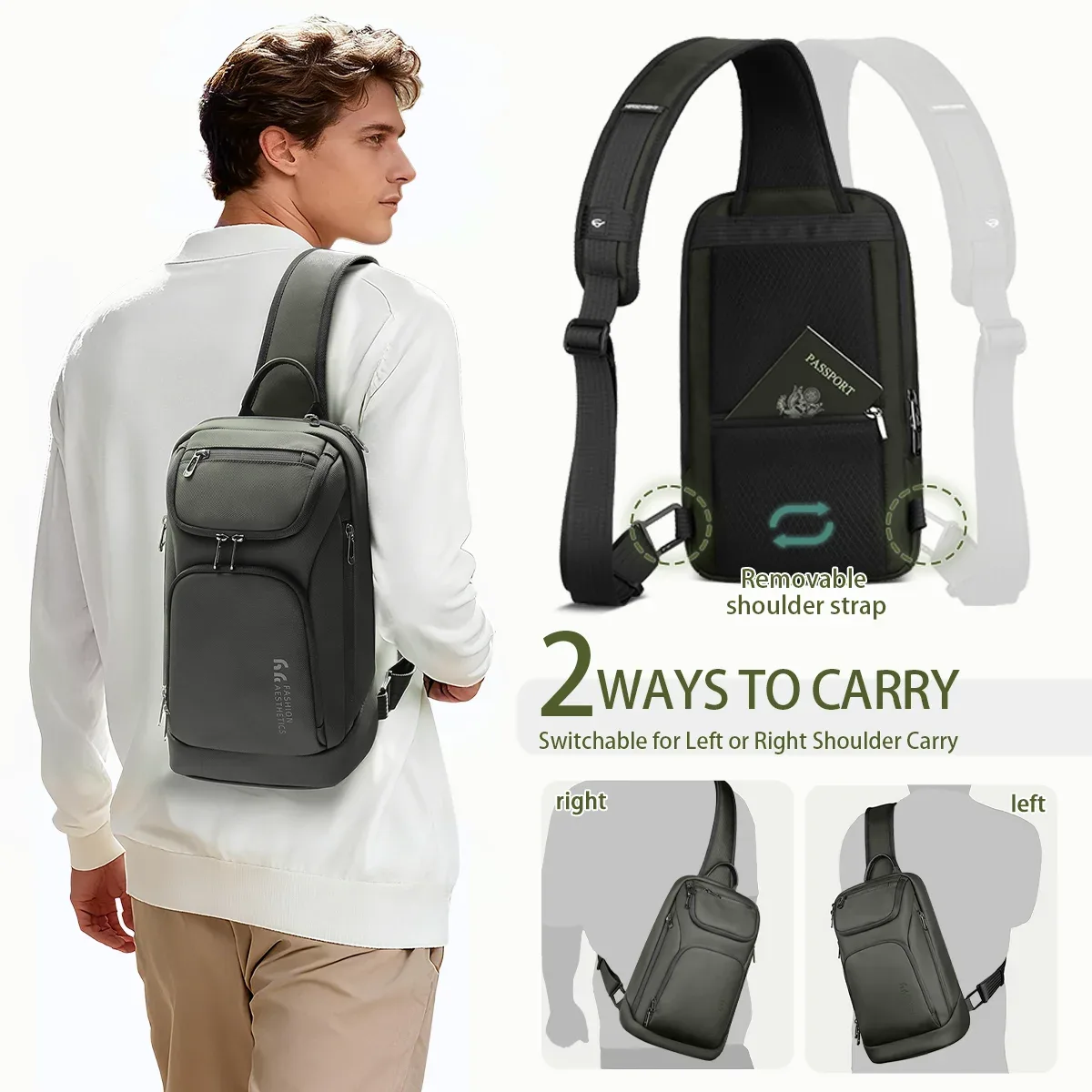 hk – sac à bandoulière multifonction pour hommes, sac à bandoulière étanche, adapté à l'ipad de 11 pouces, sac messager léger pour voyage et plein air