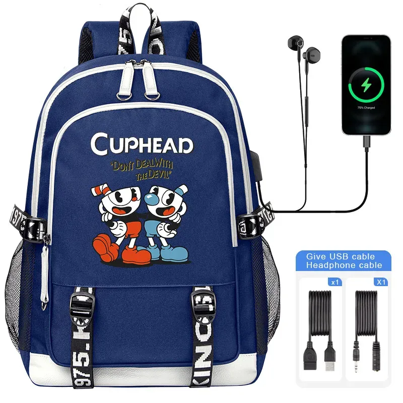 sacoche nylon illustrations cuphead dessin animé noir blanc gris ordinateur portable adolescents étudiants voyager capacité haute bandoulière souple