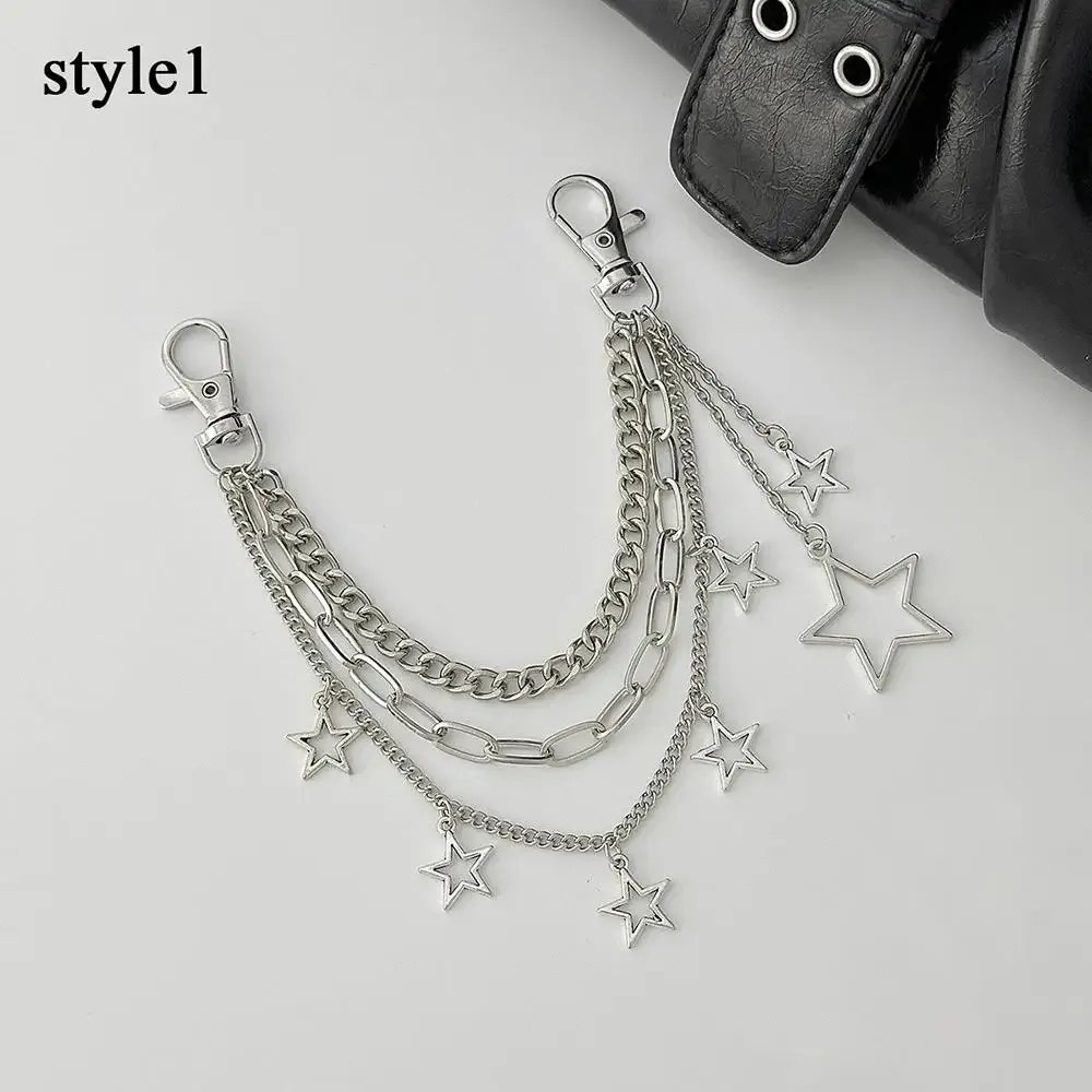 chaîne de sac en métal multicouche y2k, pendentif étoile, chaîne de sac à bandoulière punk rétro pour sac à main, accessoires de sac à nœud papillon en perles