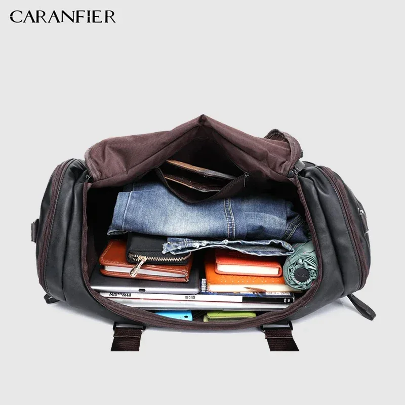 sac voyage cuir pu bleu noir marron ovale poignées cuir marron imperméable grande capacité transport homme casual businessoutdoor