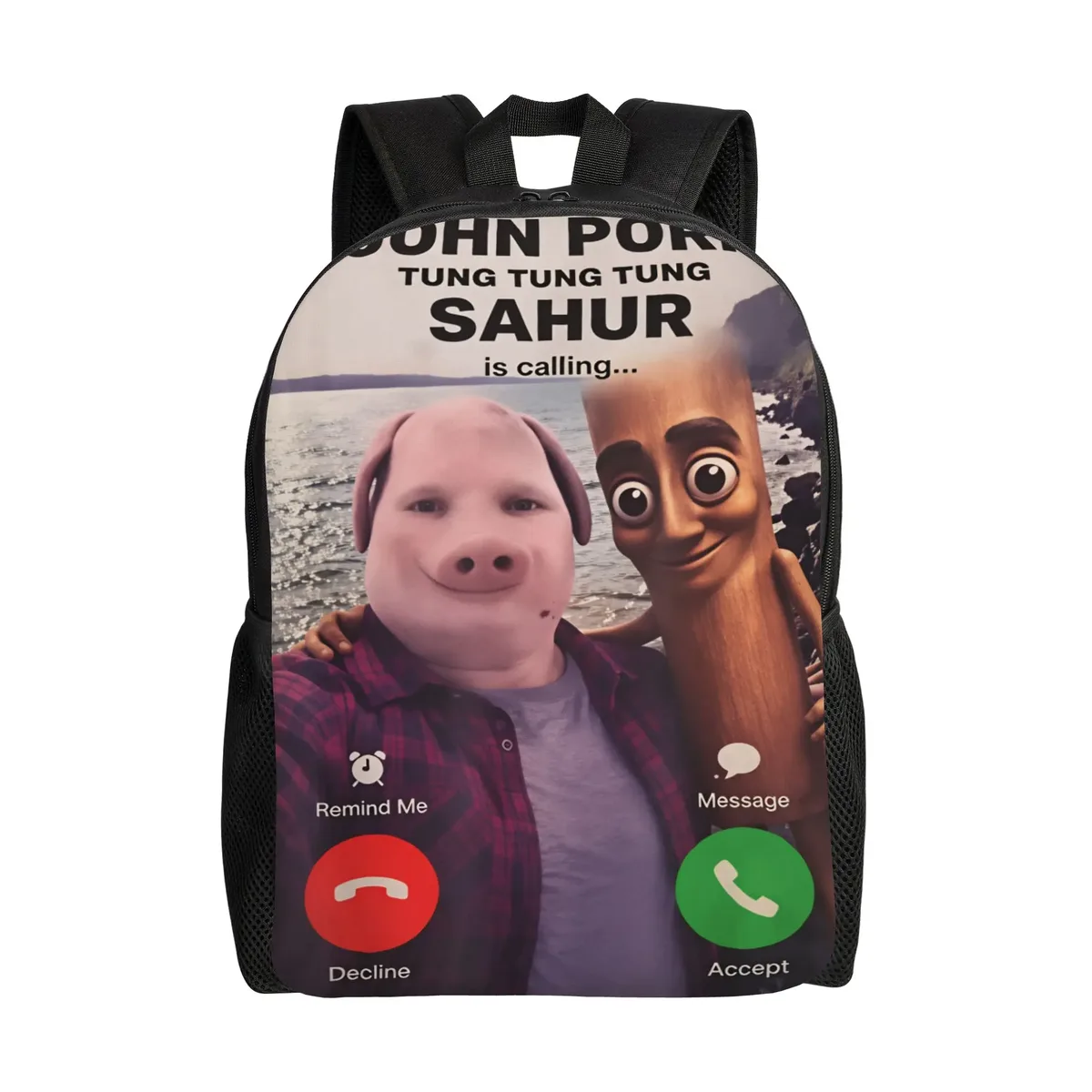 sac à dos fantaisie tung tung tung sahur john pork pour garçon, grands sacs d'école de voyage, sac à dos coloré