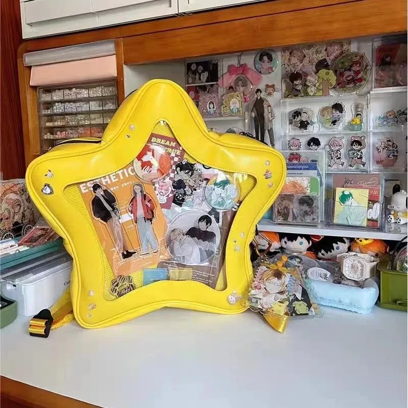 sac à dos ita étoile jaune pour filles, sac à dos kawaii, sac à dos transparent, cartable de voyage pour adolescents, poche avant étanche, mode mignonne y2k