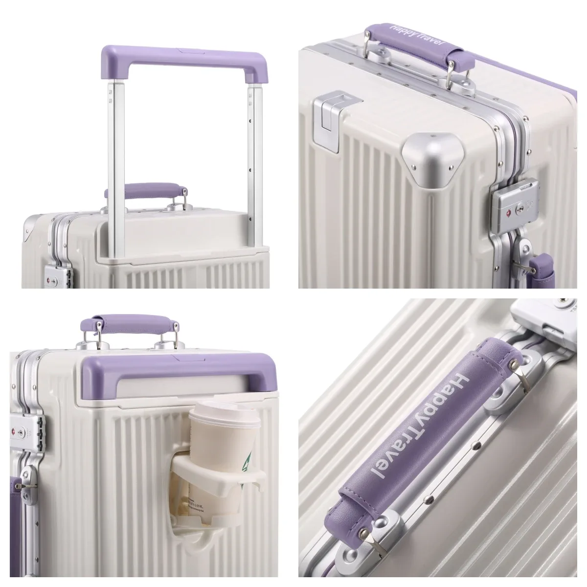 valise à roulettes grande capacité avec roues pivotantes, serrure tsa, cadre en aluminium rigide, 20/24/26/28 pouces