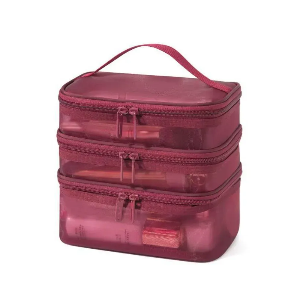 sac de voyage portable en maille transparente à 2/3 couches, grande capacité, trousse de toilette, trousse de maquillage à 2/3 couches, organisation des articles de toilette