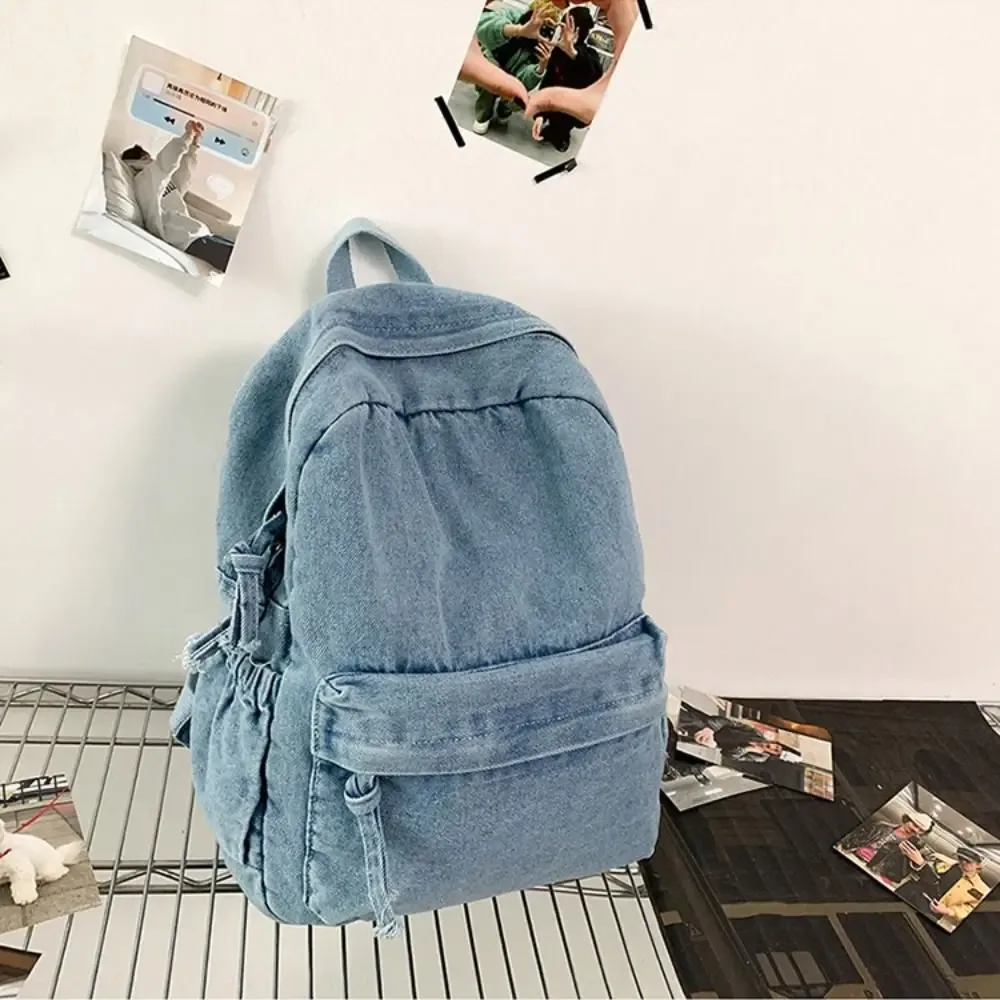 sac à dos en jean y2k décontracté, style urbain japonais, sac à main vintage grande capacité, sac bandoulière uni pour fille