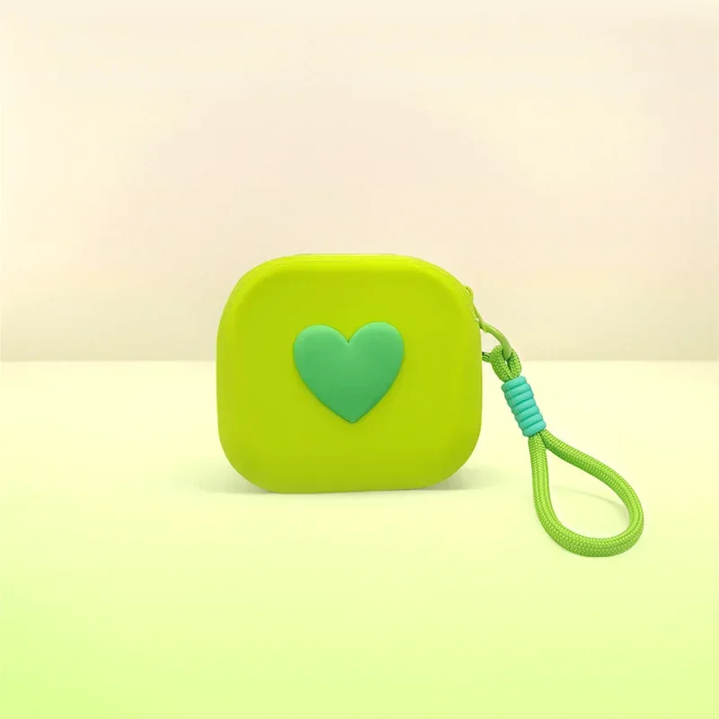 1 pièce pochette de rangement en silicone en forme de cœur, porte-monnaie, portefeuille, avec cordon tressé, organisateur portable pour câbles de données, écouteurs et clés