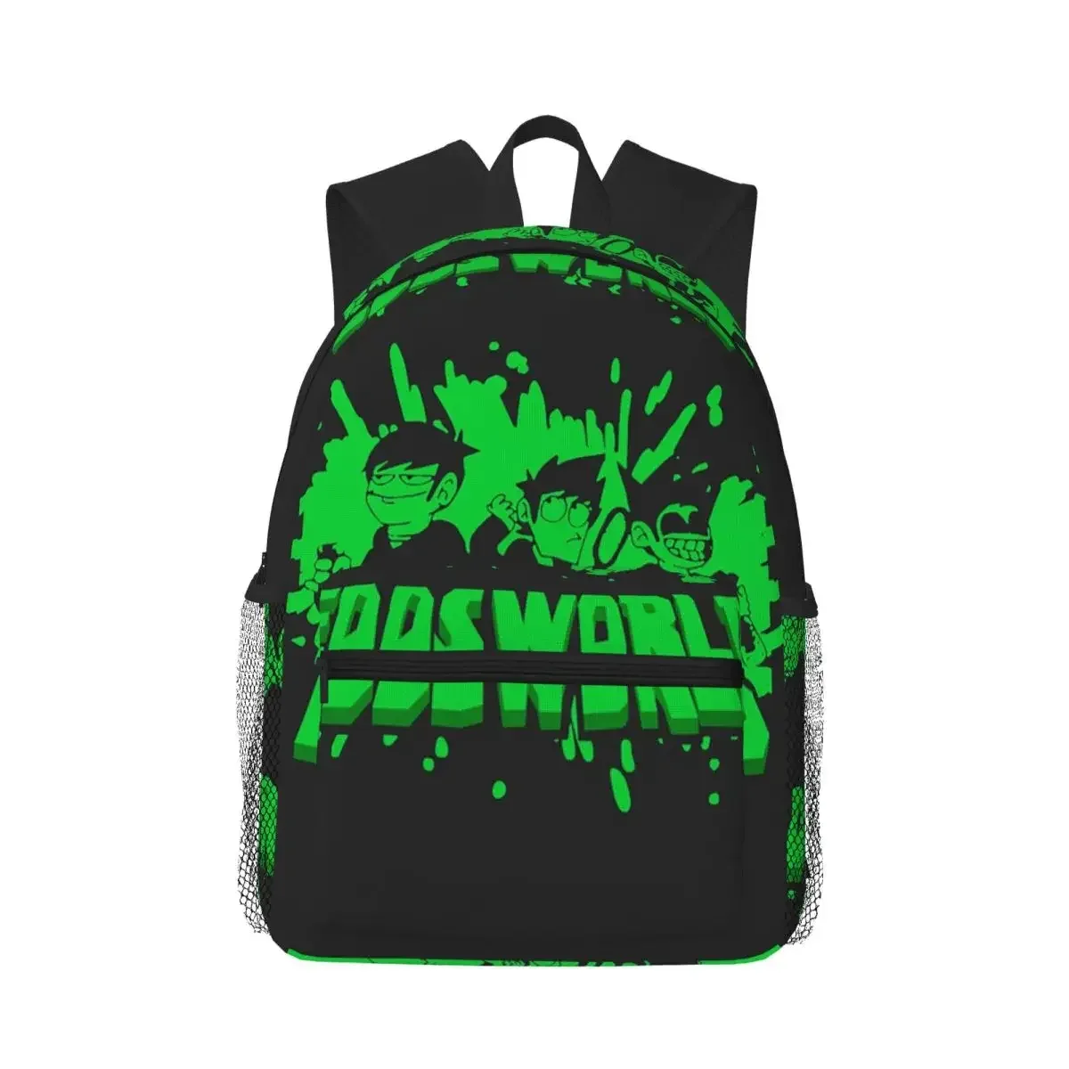 sac dos polyester rouge motif personnages animaux poignées noires poches latérales filet noir forme rectangulaire capacité 20 35 litres usage étudiant scolaire randonnée voyage