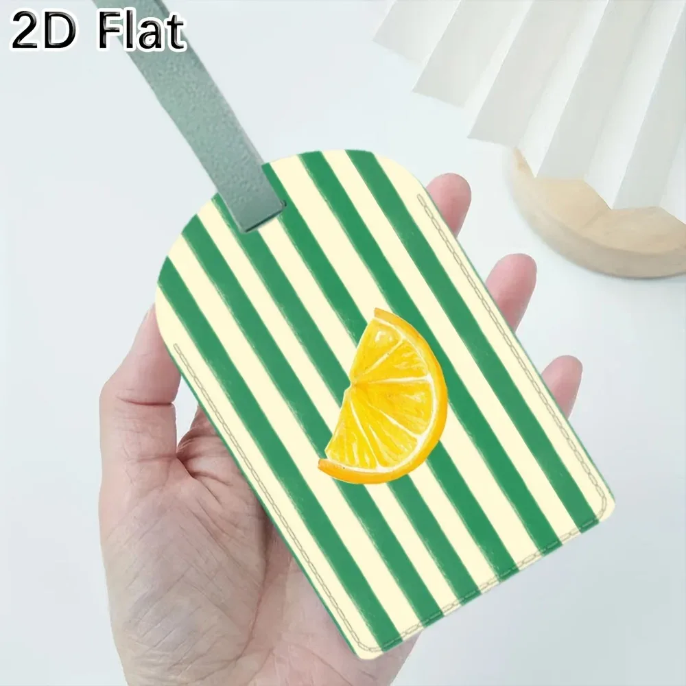 Étiquette de bagage avec motif rayé vert à tranches de citron pour valise, sac et accessoires d'identification de bagages