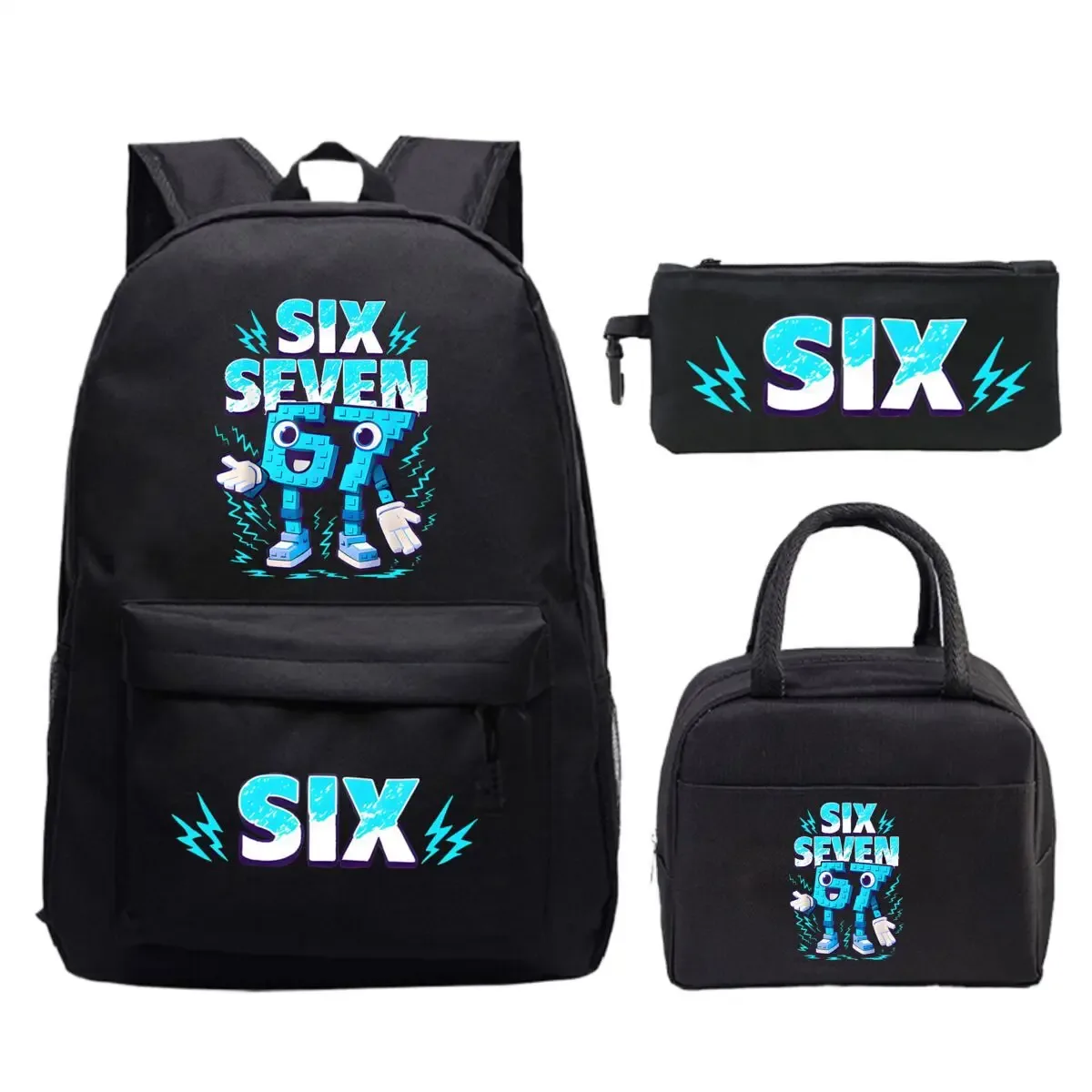 sac dos polyester dessin animé bleu blanc noire bandoulière arquée compartiment intérieur trousse sac lunch usage école voyage