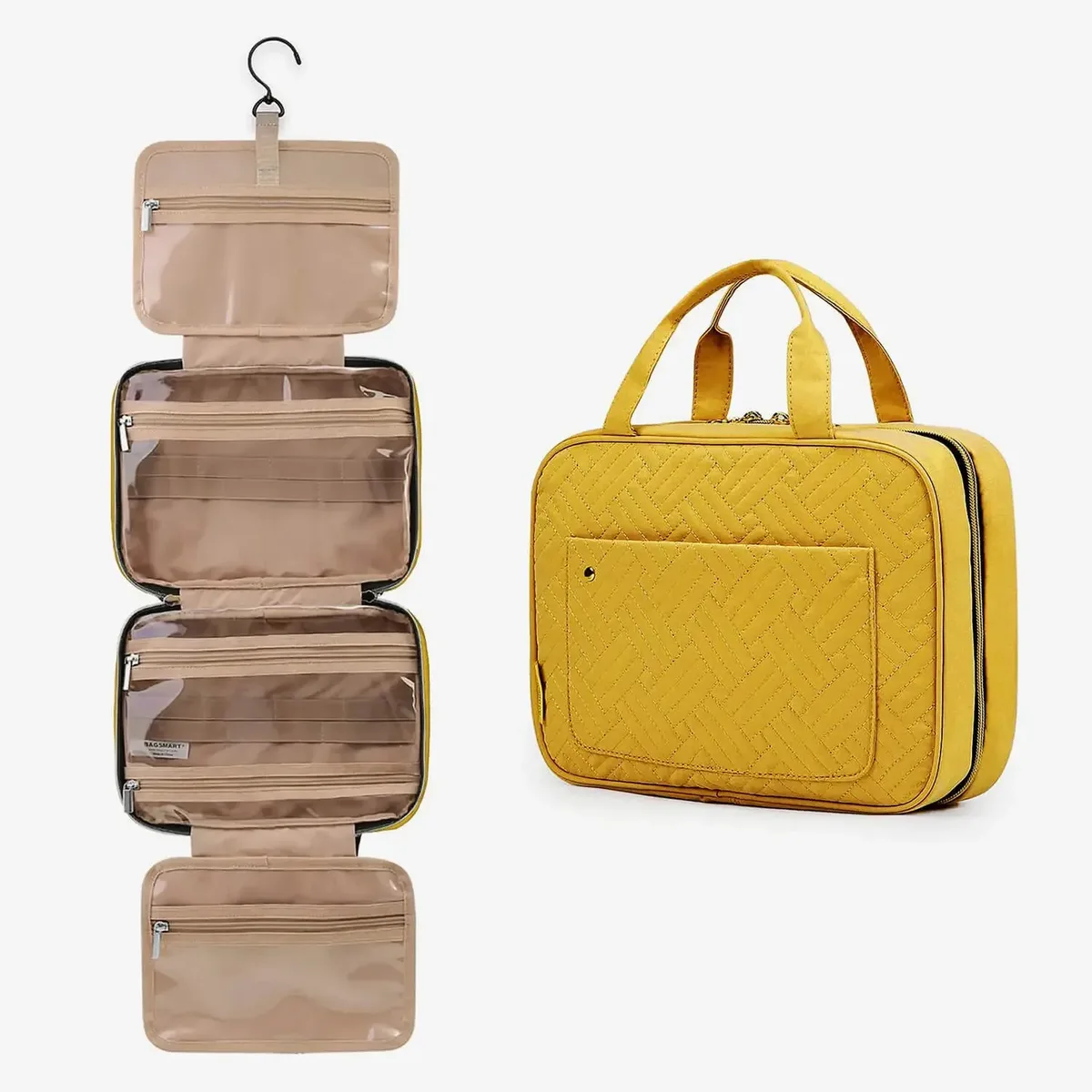 trousse toilette pvc compartiments transparents noire motif géométrique relief voyage cosmétiques maquillage rangement affaires week-end